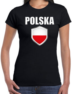 Bellatio Decorations Polen landen supporter t-shirt met Poolse vlag schild zwart dames