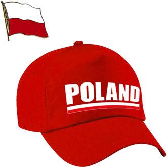 Bellatio Decorations Polen supporters setje - baseballcap print rood - colbert pin broche vlag - volwassenen