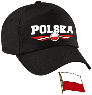 Bellatio Decorations Polen supporters setje - baseballcap print zwart - colbert pin broche vlag - volwassenen