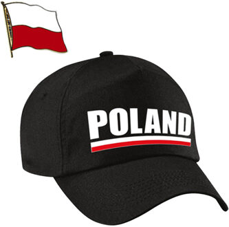 Bellatio Decorations Polen supporters setje - baseballcap print zwart - colbert pin broche vlag - volwassenen