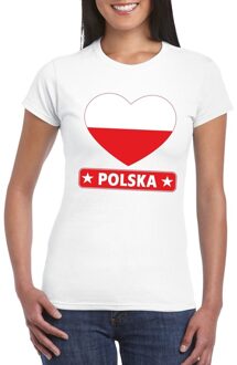 Bellatio Decorations Polen t-shirt - met hartjes vlag print - wit - dames - korte mouwen - landen supporters
