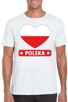 Bellatio Decorations Polen t-shirt met poolse vlag in hart wit heren 2xl