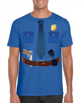 Bellatio Decorations Politie verkleedkleding t-shirt blauw voor heren 2XL - Feestshirts