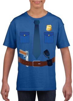 Bellatio Decorations Politie verkleedkleding t-shirt blauw voor kinderen L (146-152) - Feestshirts