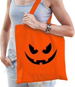 Bellatio Decorations Pompoen gezicht halloween trick or treat katoenen tas/ snoep tas oranje