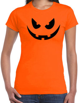 Bellatio Decorations Pompoen gezicht halloween verkleed t-shirt oranje voor dames