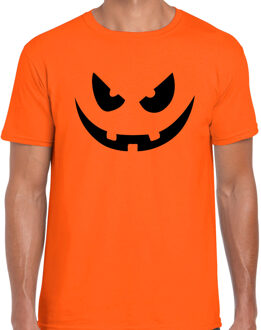 Bellatio Decorations Pompoen gezicht horror shirt oranje voor heren - verkleed t-shirt 2XL