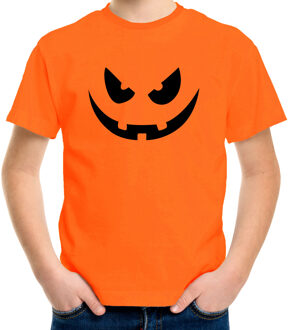 Bellatio Decorations Pompoen gezicht horror shirt oranje voor kinderen - verkleed t-shirt L (146-152)