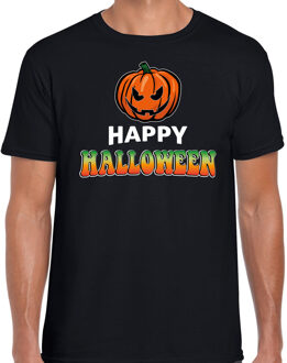 Bellatio Decorations Pompoen / happy halloween horror shirt zwart voor heren - verkleed t-shirt 2XL