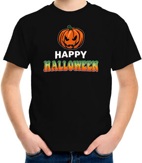 Bellatio Decorations Pompoen / happy halloween horror shirt zwart voor kinderen - verkleed t-shirt XS (110-116)