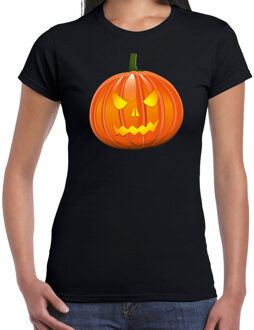 Bellatio Decorations Pompoen horror shirt zwart voor dames - verkleed t-shirt XS