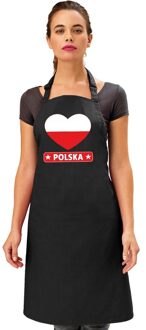 Bellatio Decorations Poolse vlag in hart keukenschort/ barbecueschort zwart heren en dames - I love Polen schort