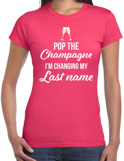 Bellatio Decorations Pop champagne changing last name t-shirt roze voor dames S