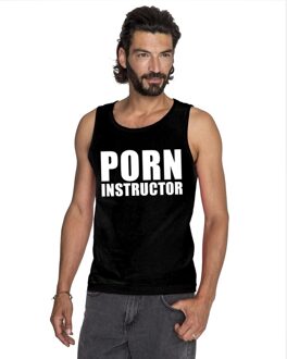 Bellatio Decorations Porn instructor tekst singlet shirt/ tanktop zwart heren 2XL