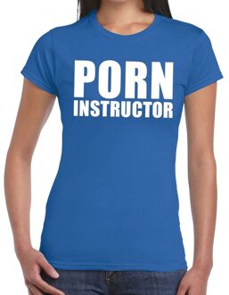 Bellatio Decorations Porn instructor tekst t-shirt blauw dames