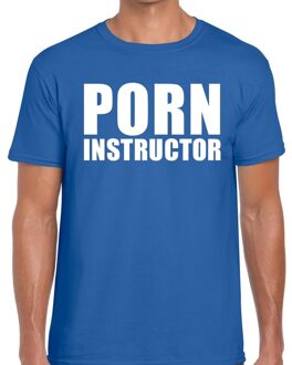 Bellatio Decorations Porn instructor tekst t-shirt blauw heren 2XL