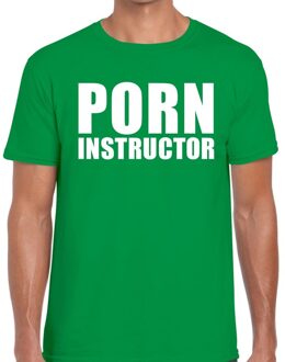 Bellatio Decorations Porn instructor tekst t-shirt groen heren 2XL