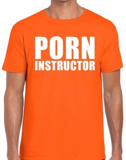 Bellatio Decorations Porn instructor tekst t-shirt oranje heren