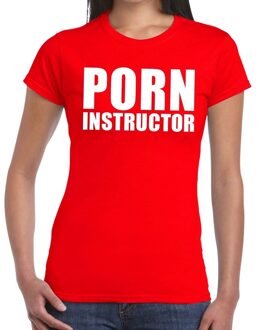 Bellatio Decorations Porn instructor tekst t-shirt rood dames XS