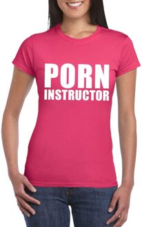 Bellatio Decorations Porn instructor tekst t-shirt roze dames 2XL