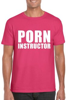 Bellatio Decorations Porn instructor tekst t-shirt roze heren 2XL