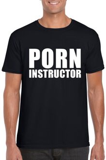 Bellatio Decorations Porn instructor tekst t-shirt zwart heren