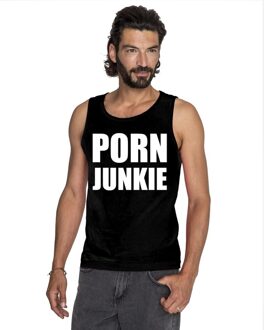 Bellatio Decorations Porn junkie tekst singlet shirt/ tanktop zwart heren