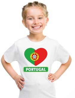 Bellatio Decorations portual kinder t-shirt met portugese vlag in hart wit jongens en meisjes l (146-152)