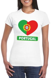 Bellatio Decorations Portual t-shirt met portugese vlag in hart wit dames l