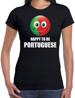 Bellatio Decorations Portugal emoticon Happy to be Portuguese landen t-shirt zwart dames 2XL