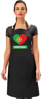Bellatio Decorations Portugal hart vlag barbecueschort/ keukenschort zwart