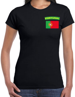 Bellatio Decorations Portugal landen shirt met vlag zwart voor dames - borst bedrukking 2XL