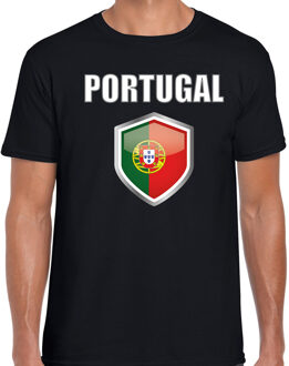 Bellatio Decorations Portugal landen supporter t-shirt met Portugese vlag schild zwart heren