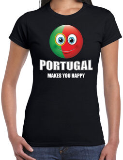 Bellatio Decorations Portugal makes you happy landen t-shirt zwart voor dames met emoticon
