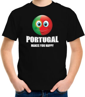 Bellatio Decorations Portugal makes you happy landen t-shirt zwart voor kinderen met Emoticon L (146-152)