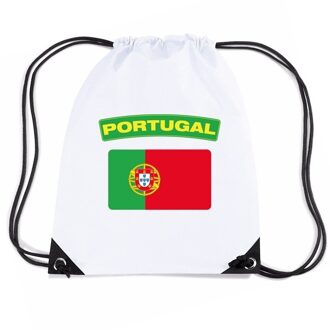 Bellatio Decorations Portugal nylon rijgkoord rugzak/ sporttas wit met Portugese vlag