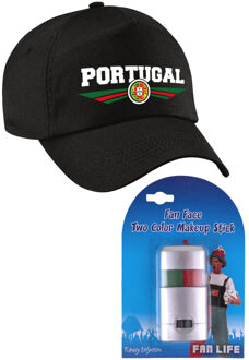 Bellatio Decorations Portugal supporters set - baseballcap zwart - met vlag schminkstift - volwassenen - landen