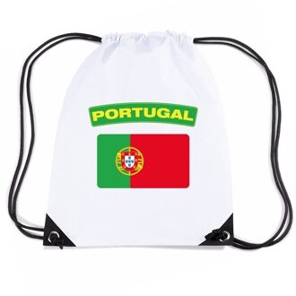 Bellatio Decorations Portugal thema sporttas - nylon rijgkoord rugzak - wit met vlag print - supporters