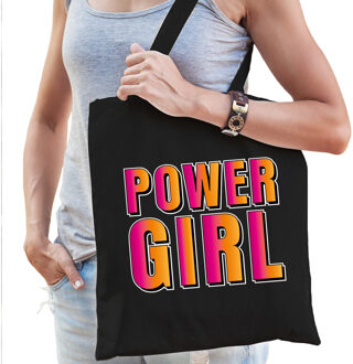 Bellatio Decorations Powergirl fun tekst / kado tas zwart voor dames - Feest Boodschappentassen