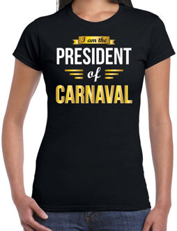 Bellatio Decorations President of Carnaval cadeau t-shirt zwart dames - Carnaval verkleed shirts