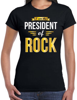 Bellatio Decorations President of Rock cadeau t-shirt zwart dames - Cadeau voor een Rock muziek liefhebber