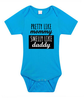 Bellatio Decorations Pretty like mommy smelly like daddy cadeau baby rompertje blauw jongens 68 (4-6 maanden)