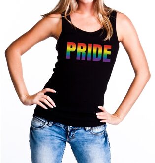 Bellatio Decorations Pride regenboog gaypride tanktop/mouwloos shirt zwart dames L