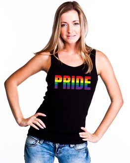 Bellatio Decorations Pride regenboog tekst singlet shirt/ tanktop zwart dames L