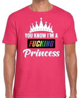 Bellatio Decorations Pride shirt - You know i am a fucking Princess - roze t-shirt - heren - regenboog