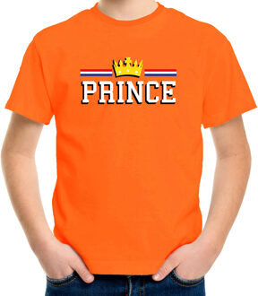 Bellatio Decorations Prince met kroon t-shirt oranje voor kinderen - EK/WK - Koningsdag shirts 110-116 (XS) - Feestshirts