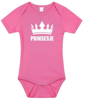 Bellatio Decorations Prinsesje met kroon baby rompertje roze meisjes - Kraamcadeau - Babykleding 56 (1-2 maanden)