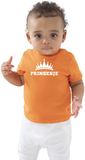 Bellatio Decorations Prinsesje met kroon Koningsdag t-shirt oranje baby/peuter voor meisjes 54/60 (0-3 maanden) - Feestshirts Multikleur