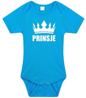 Bellatio Decorations Prinsje met kroon baby rompertje blauw jongens - Kraamcadeau - Babykleding 56 (1-2 maanden)