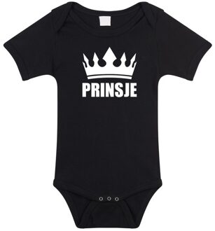 Bellatio Decorations Prinsje met kroon baby rompertje zwart jongens - Kraamcadeau - Babykleding 92 (18-24 maanden)